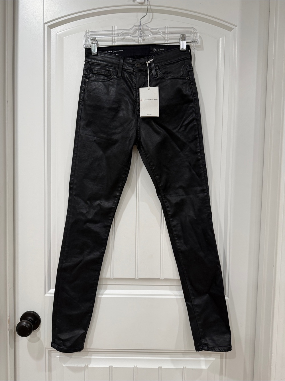 AG Adriano Goldschmied Black Sateen Farrah Ankle High Rise Skinny